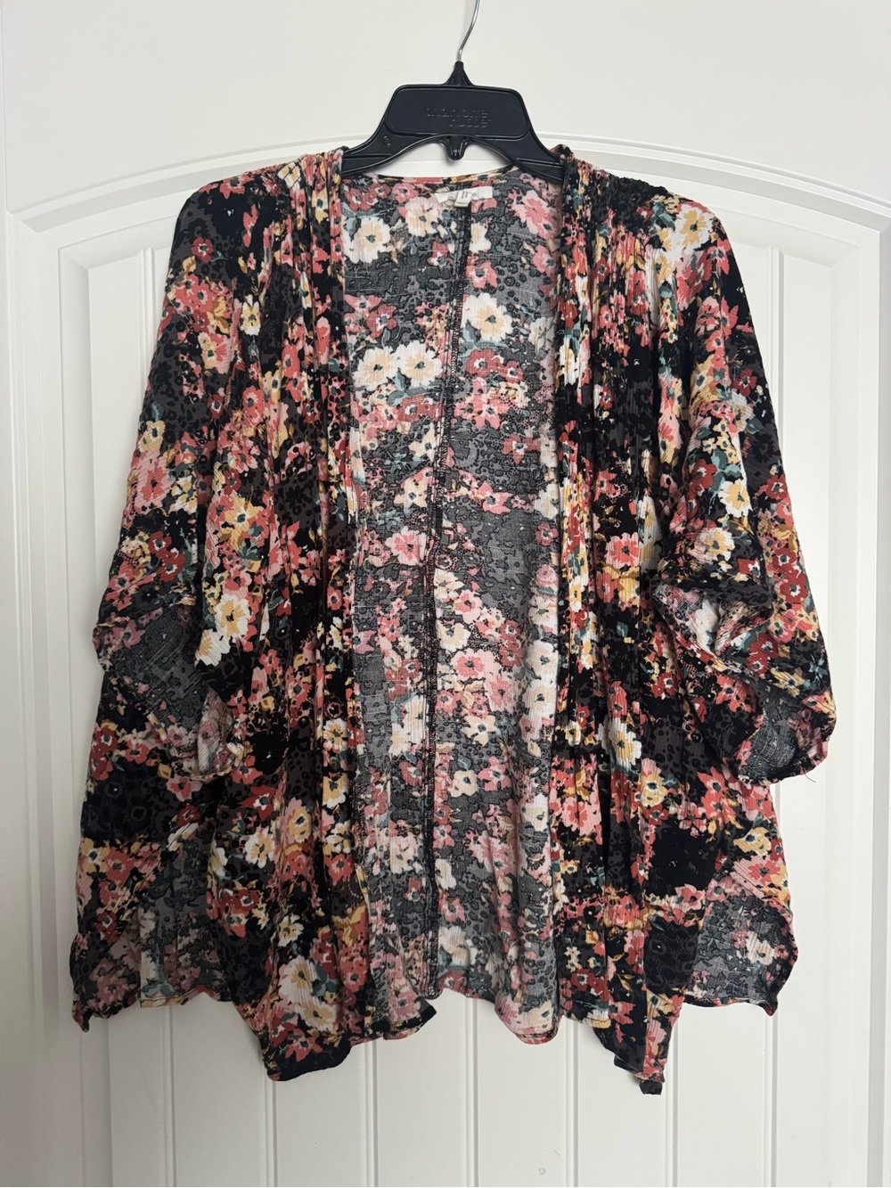 Maurices Floral Kimono Cardigan in Black with Pink & Yellow Flowers